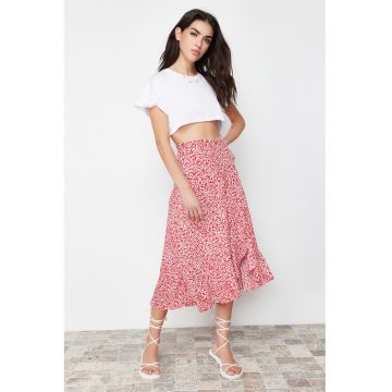 Fusta midi cu model floral