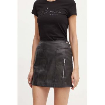 Armani Exchange fusta de piele culoarea negru, mini, drept, 6DYN50 YLP3Z