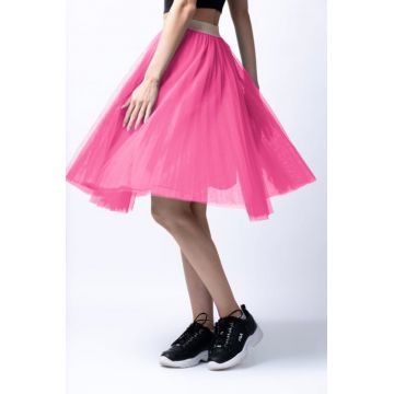 Fusta midi din tulle plisat, roz