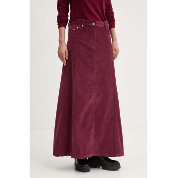 Tommy Jeans fusta din velur culoarea bordo, maxi, evazati, DW0DW18885