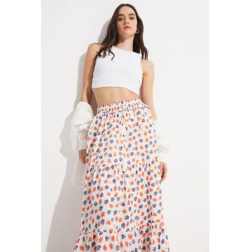 Fusta maxi striatificata cu model floral