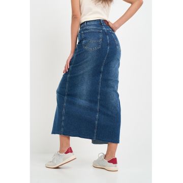 Fusta de denim cu slit frontal