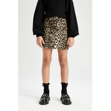 Fusta din denim cu animal print