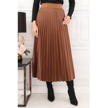 Fusta midi camel plisata