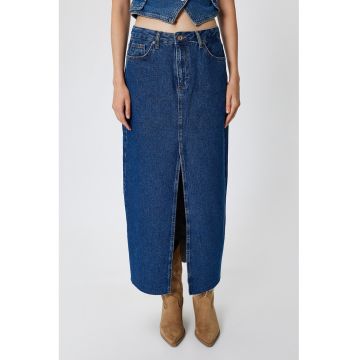 Fusta midi din denim cu slit frontal