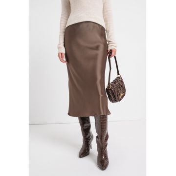 Fusta midi elastica cu aspect de satin