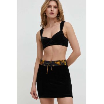 Versace Jeans Couture fustă de catifea culoarea negru, mini, drept