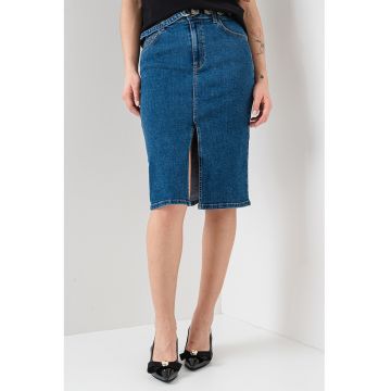 Fusta de denim cu slit frontal