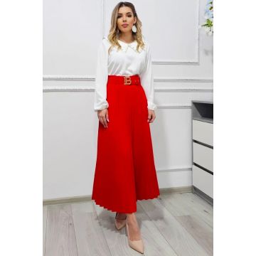 Fusta eleganta plisata BELORI si curea decorativa, Rosu, Marime S/M/L Fusta eleganta plisata BELORI si curea decorativa, Rosu, Marime S/M/L