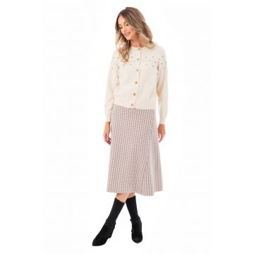 Fusta midi evazata cu model houndstooth